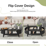 Coffee Table with 2 Hidden Storage,Mid Century Modern Coffee Table with Fluted Finish,Wood Center Tables Oval Coffee Tables with Flip-Top Lids for Living Room Home Office (Black) Mxtxmy