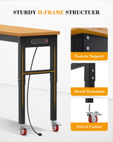 GarveeTech 60 Inch Work Bench with Wheels, 2200 LBS Capacity Solid Wood Top Worktable with Stable Steel Frame, 10 Level Adjust Height Work Station with Power Outlets, for Garage, Shop, Home, Office GarveeTech