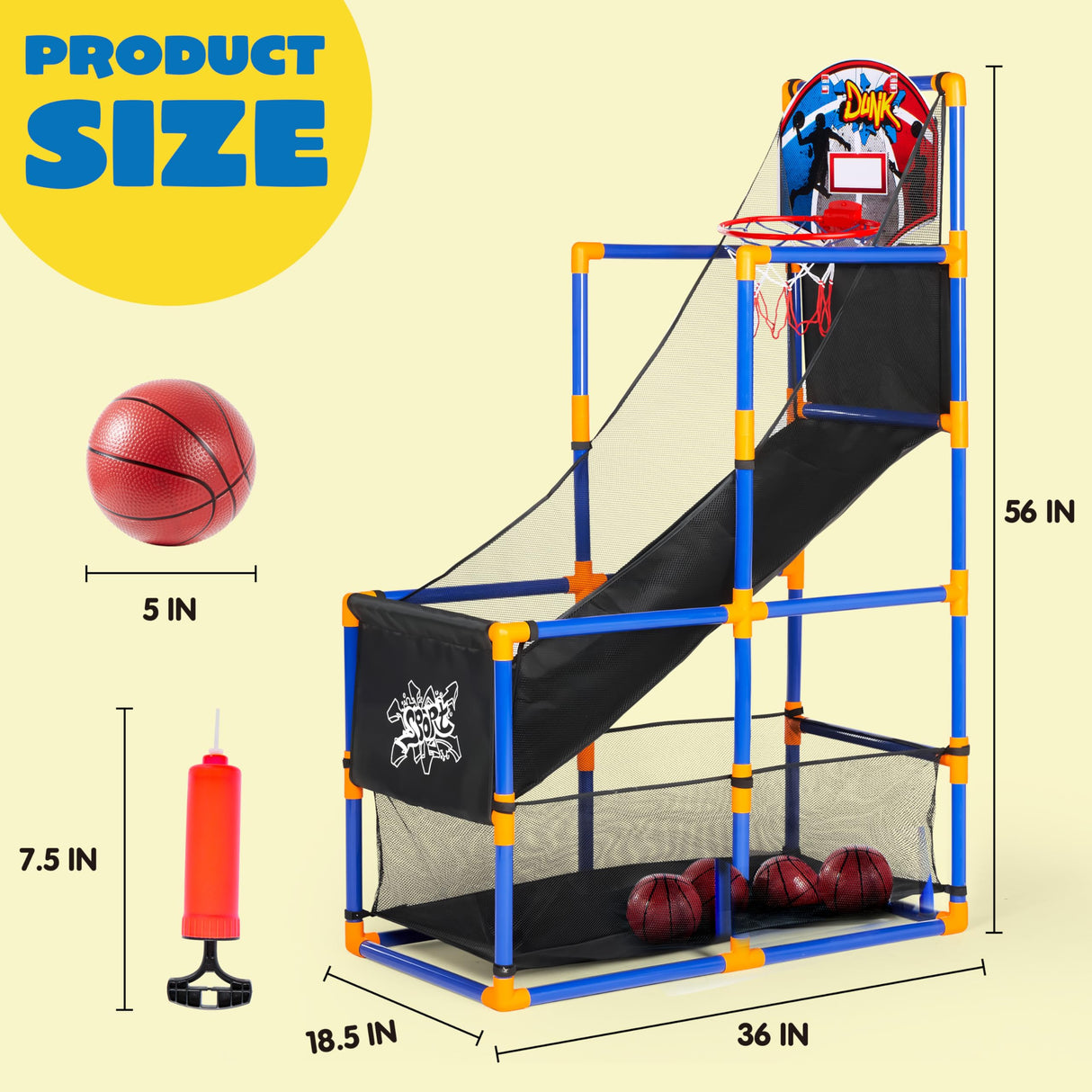 JOYIN Arcade Basketball Game Set with 4 Balls and Hoop for Kids 3 to 12 Years Old Indoor Outdoor Sport Play - Easy Set Up - Air Pump Included - Ideal for Competition JOYIN