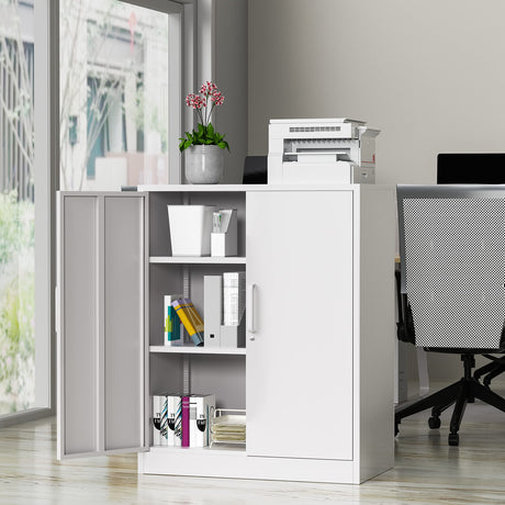 AFAIF Metal Storage Cabinets with Locking Doors, 36 inch Lockable Steel Office Cabinet with Adjustable Shelves, Small Short Garage Caninet, White Locked Tool Caninets for Home, Office, Garage, Hallway AFAIF