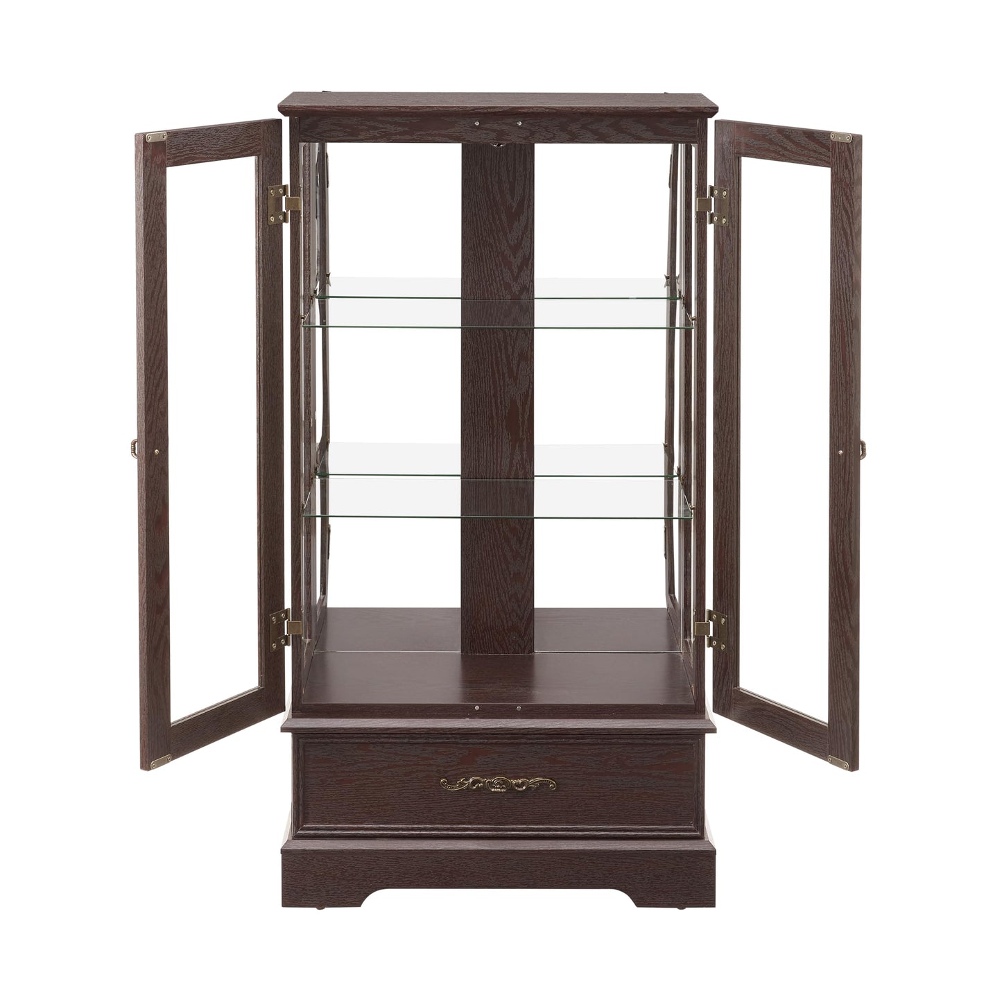 nifoti 47" H Lighted Curio Cabinet Display Case, Glass Cabinet with Adjustable Shelves,Tempered Glass Door and Drawer, Wooden Curio Cabinet with Mirrored Back Pane for Living Room (Dark Cherry)