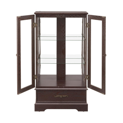 nifoti 47" H Lighted Curio Cabinet Display Case, Glass Cabinet with Adjustable Shelves,Tempered Glass Door and Drawer, Wooden Curio Cabinet with Mirrored Back Pane for Living Room (Dark Cherry)