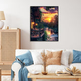 Paint by Numbers Kit for Adults - Sunset Cabin Adult Paint by Number Kits on Canvas Without Frame for Beginner, Stream Landscape Oil Painting by Numbers Kit for Gift Home Wall Decor 16x20 Inch Camocin