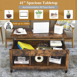 Tangkula Wood Lift Top Modern Coffee Table w/Hidden Compartment and Open Storage Shelf for Living Room Office Reception Room(Rustic Brown) Tangkula