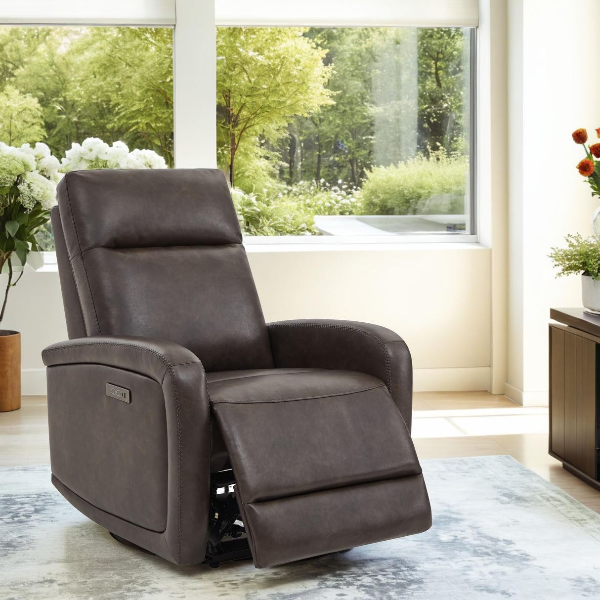 Watson & Whitely Recliner Chair, Zero Wall Reclining Sofa Chair W Power Headrest Type-C Charger, Small Faux Leather RV Recliners Home Theater Seating for Living Room, Chocolate Watson & Whitely