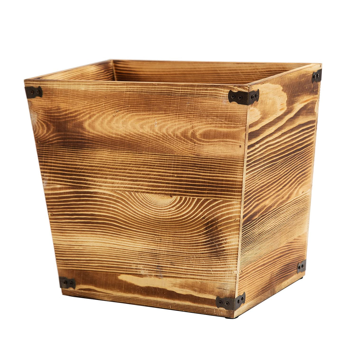 VERGOODR Grey Farmhouse Style Torched Wood Trash Can Waste Bin with Decorative Metal Brackets Trash Can for Bedroom,Living Room, Bathroom & Office (Brown) VERGOODR