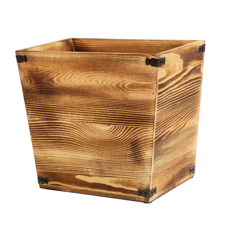 VERGOODR Grey Farmhouse Style Torched Wood Trash Can Waste Bin with Decorative Metal Brackets Trash Can for Bedroom,Living Room, Bathroom & Office (Brown) VERGOODR