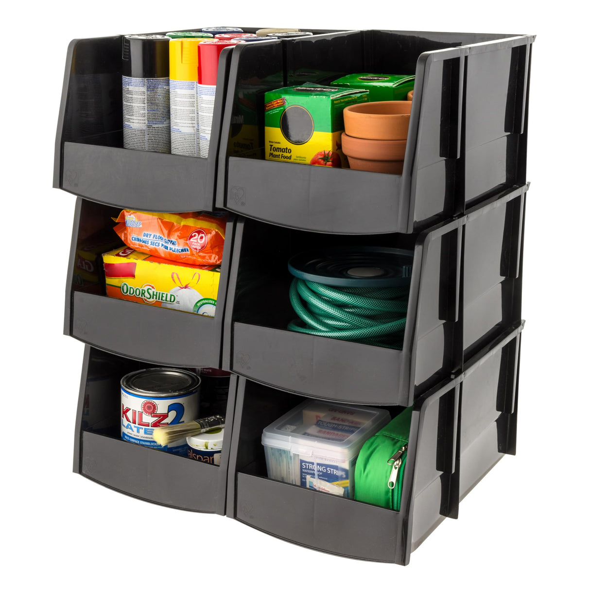 IRIS USA Jumbo Stackable Storage Bins, 6-Pack, 14.75"L x 10"W x 8"H, |Made in USA|, Plastic Open Front Shelf Bin for Organizing Parts, Hardware, Tools, Supplies, Garage Shelf, Pantry - Black IRIS USA