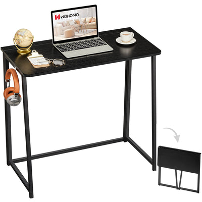 WOHOMO Folding Computer Desk, Small Writing Foldable Desk 31.5", Space-Saving Laptop Table, Easy Assemble Workstation for Home Office,Black