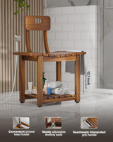 BLUEWEST 23.4'' Shower Chair with Backrest Bath Chair for Inside Shower or Tub, Heavy Duty 450 lbs Support, Non-Slip Feet, Shelf Storage, Built-in Handles for Elderly or Adults (Acacia) BLUEWEST