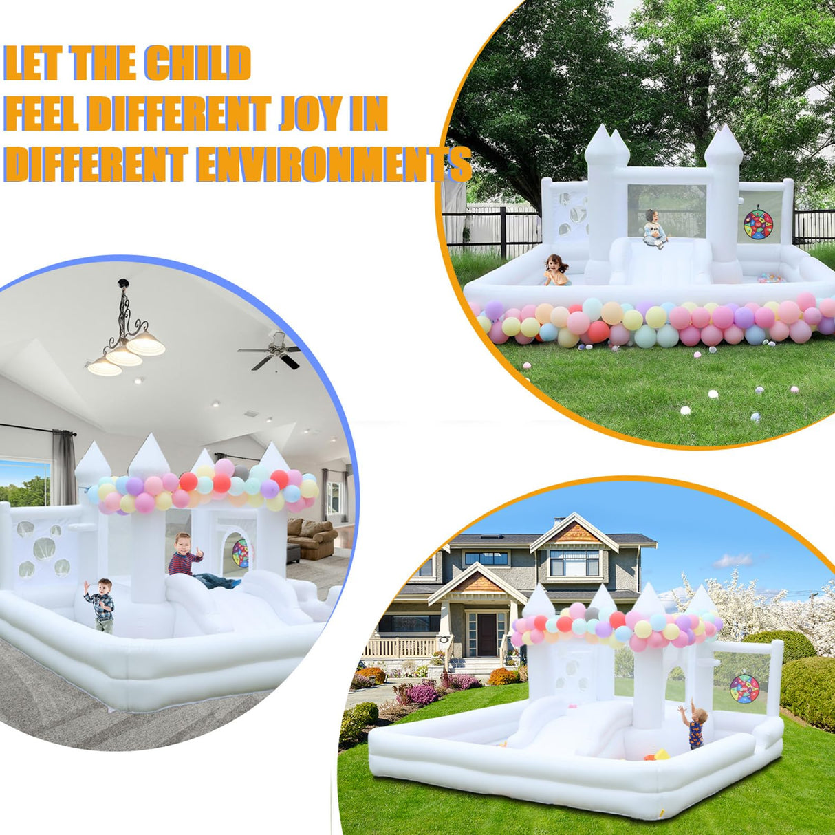 White Bounce House with Blower,Ball Pool,Kids Bounce House,Family Backyard Bouncy Castle,Suitable for Yard,Events,Parties,Weddings,Children's Gifts(13ftL×12ftW×7ftH) TOBEBEGO