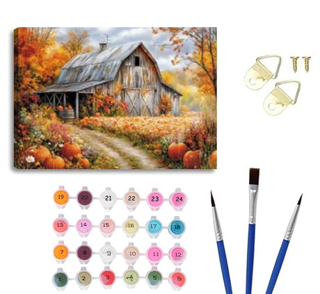 Autumn Barn Paint by Number Kit with Frame, 12x16inch Rustic Fall Harvest Scene DIY Painting for Adults and Kids, Art Craft Supplies Generic