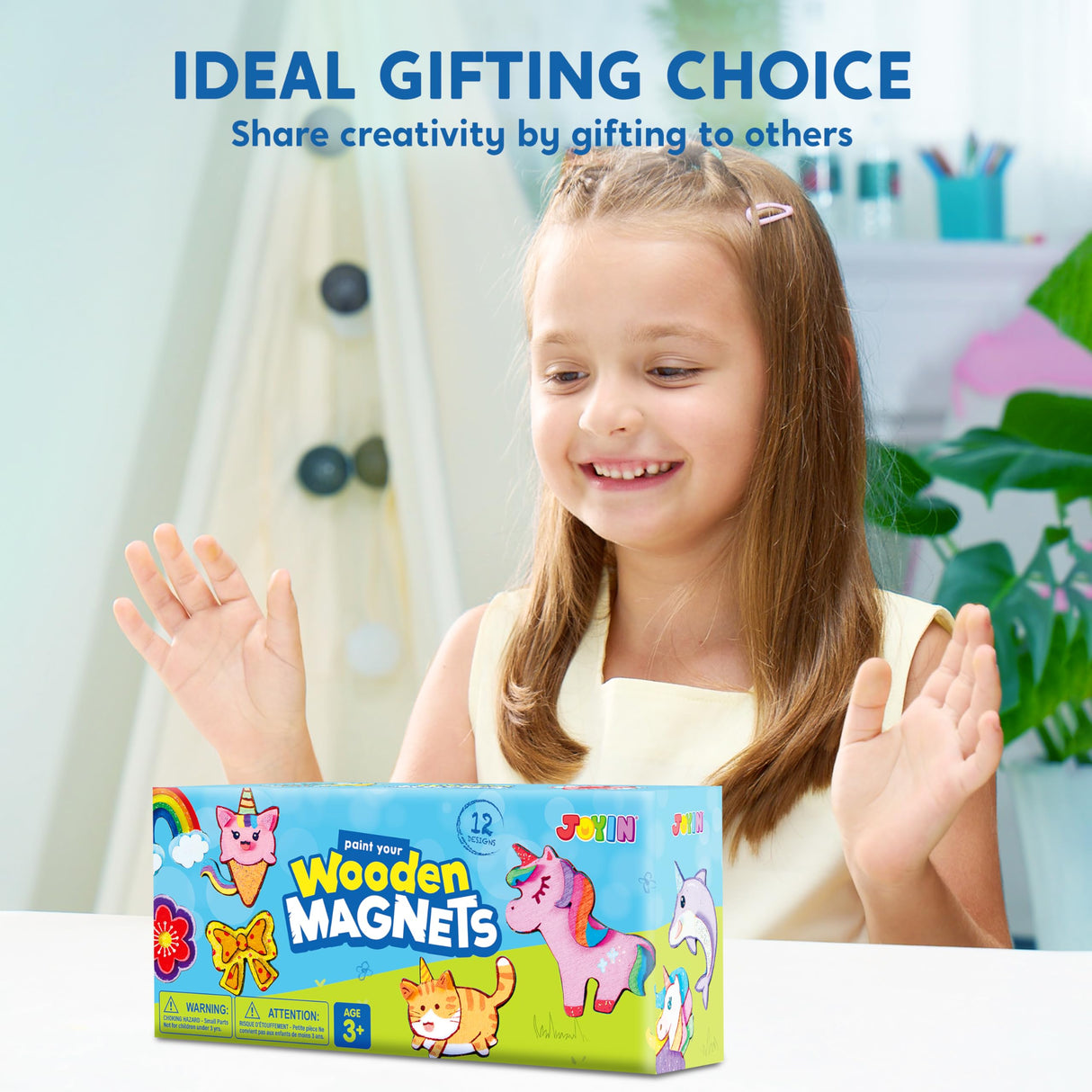 JOYIN 12 pcs Fantasy Wooden Magnets, Kids Unicorn Painting Craft, Spring and Rainy Day Activities School Art Projects, Toys for Kids Aged 3+ Birthday Easter JOYIN