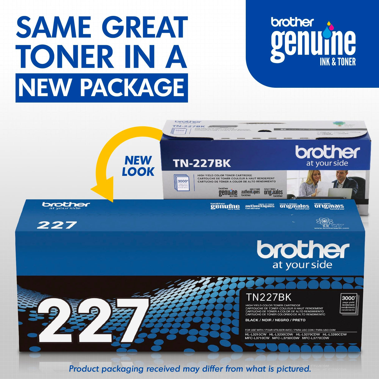 Brother Genuine TN227, TN227BK, High Yield Toner Cartridge, Replacement Black Toner, Page Yield Up to 3,000 Pages, TN227BK, Amazon Dash Available Brother