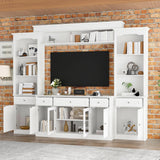 FAMAPY Large Entertainment Center with Bookshelves for TVs up to 60", Media Center with Doors and Shelves, TV Entertainment Center with Bridge, TV Hutch for Living Room White (104.3”W x 17”D x 82.3”H) FAMAPY