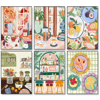 6 Pack Paint by Numbers Kit for Adults Beginner, Coffee Adult Paint by Number Kits on Canvas Without Frame, DIY Acrylic Fruit Oil Painting by Numbers for Home Decor Gift 10” W x 14”L