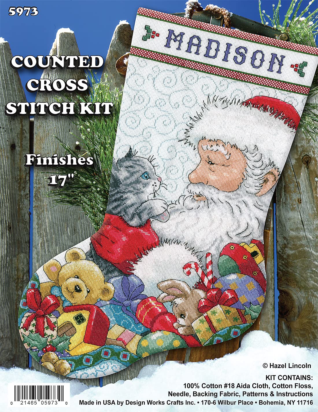 Santa with Kitten Counted Cross Stitch Stocking Kit Tobin