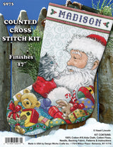 Santa with Kitten Counted Cross Stitch Stocking Kit Tobin