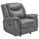 Coaster Home Furnishings - Conrad - Leatherette Upholstered Glider Recliner Chair with Overstuffed Arms, Pocket Coil Seating, and Ergonomic Lever - Living Room - 33-Inch - Gray - 650356 Coaster Fine Furniture