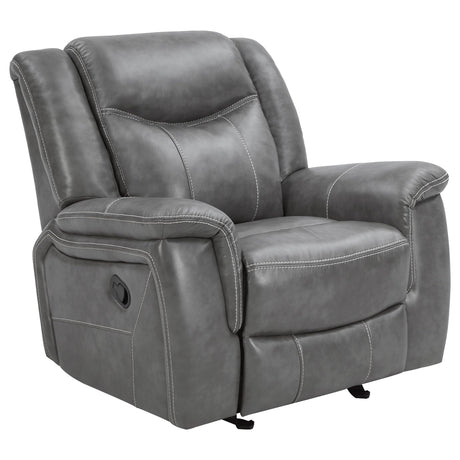 Coaster Home Furnishings - Conrad - Leatherette Upholstered Glider Recliner Chair with Overstuffed Arms, Pocket Coil Seating, and Ergonomic Lever - Living Room - 33-Inch - Gray - 650356 Coaster Fine Furniture