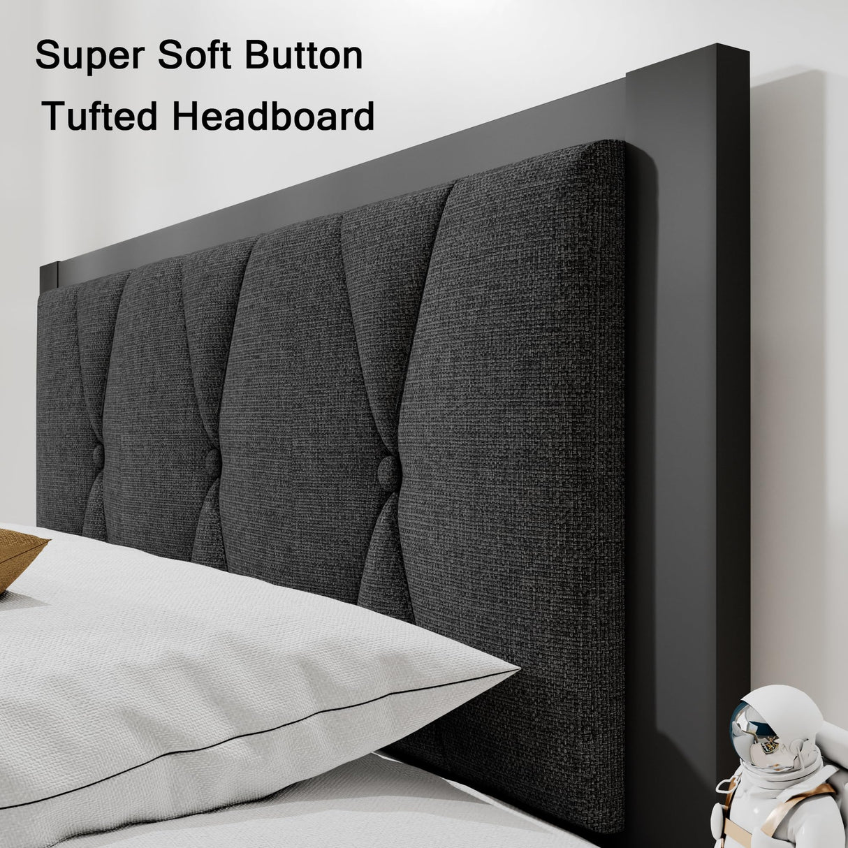 Einhomn Twin Size Metal Bed Frame, Platform Bed with Upholstered Button Tufted Headboard, 12" Underbed Storage, Steel Slats Support, No Box Spring Needed, Easy Assembly, Noise-Free, Dark Grey Einhomn