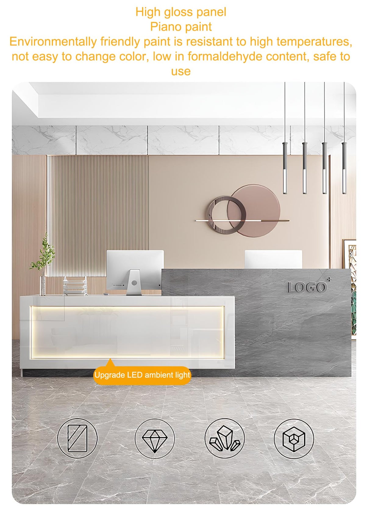 Modern Reception Desk with Counter, Front Desk Reception Counter with Lockable Drawer, Retail Checkout Office Computer Workstation for Clothing Store Beauty Salon, SOHO, Shop Generic