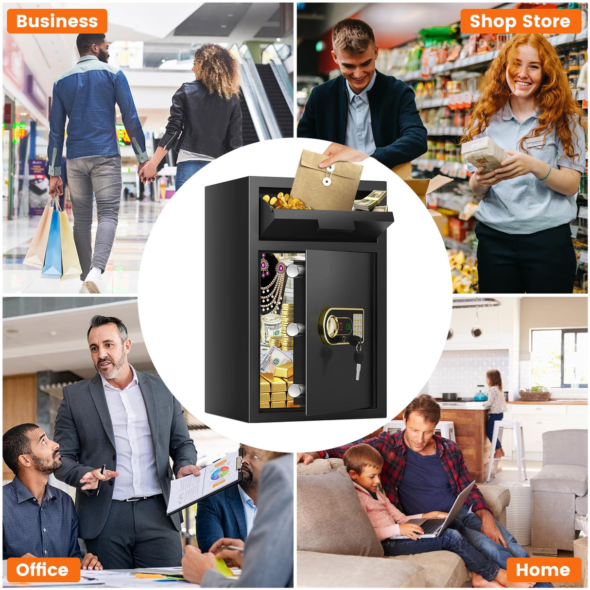 3.6 cu ft Large Fireproof Drop Safe Box for Business, Anti-Theft Money Drop Slot Safes with Digital Keypad and Spare Keys, Heavy-duty Cash Depository Lock Safe for Home Office Retail Store Business Tiskgg
