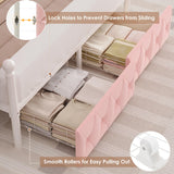 HIFIT Full Size Upholstered LED Canopy Bed Frame with Storage and Charging Station, Button Tufted Storage Headboard with Bookshelf, Two-Use Metal Platform Bed with 4 Removable Posts & 2 Drawers, Pink HIFIT