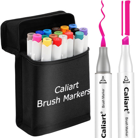 Caliart 18 Colors Brush & Chisel Permanent Alcohol Markers, Dual Tip Artist Sketch Art Markers Set for Adult Coloring Book, Aesthetic Cute School Supplies, Pens for Drawing Coloring Illustrations Caliart