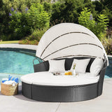 Homall Patio Outdoor Daybed with Retractable Canopy, Rattan Wicker Sectional Seating with Washable Cushions for Patio Backyard Porch Round Daybed Separated Seating (Beige) Homall