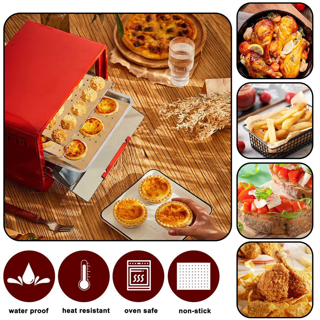 Air Fryer Liners Disposable, Parchment Paper for Baking, 100 Pcs 11 x 9 inch Unbleached Parchment Paper Sheets, Perforated Rectangular Baking Papers, HOFHTD Nonstick Air Fryer Accessories HOFHTD