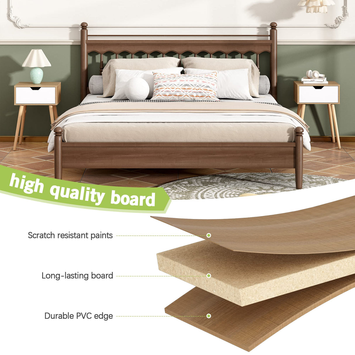 JAXPETY Set of 2 Modern Wood Nightstand, Bedside Table with Drawer, Night Stand, End Table with Solid Wood Legs for Bedroom Home, Brown JAXPETY