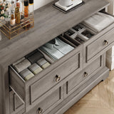 HOSTACK 6 Drawer Double Dresser, Modern Farmhouse Chest of Drawers, Wide Dressers Organizer, Accent Wood Storage Cabinet for Living Room, Hallway, Ash Grey HOSTACK