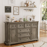 Yechen Buffet Cabinet with Drawers, 54" Large Sideboard Buffet Cabinet with 7 Drawers and 2 Doors, Farmhouse Solid Wood Sideboard for Kitchen, Living Room, Grey Yechen