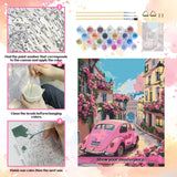 NPCSWXQ Paint by Numbers Kit for Adults Beginners, Sunset Pink Roses Pink Car Decoration Oil Acrylic Painting Crafts Number Artist Paint Kit for Home Wall Bedroom Study or Office Decor Gift 16x20Inch NPCSWXQ