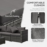 Outsunny 6 Piece Patio Furniture Set Outdoor Wicker Conversation Set All Weather PE Rattan Sectional Sofa Set with Ottoman, Cushions and Tempered Glass Table, Mixed Gray and Charcoal Outsunny