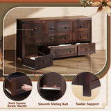 WLIVE Farmhouse Dresser for Bedroom, 63" Wide 9 Drawer Dresser Storage Organizer, Wood Chest of Drawers for Bedroom, TV Stand for 70 inch TV for Living Room, Hallway, Ball Bearing Slide (Brown) WLIVE