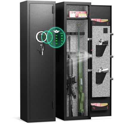 RIFLEWELL [2024 NEW] 2-3 Rifle Gun Safe, Digital Keypad Large Long Gun Safe for Home Rifle and Shotguns, Quick Access Gun Cabinets with LED Light, Gun Safe with Adjustable Gun Rack and Remova - WoodArtSupply