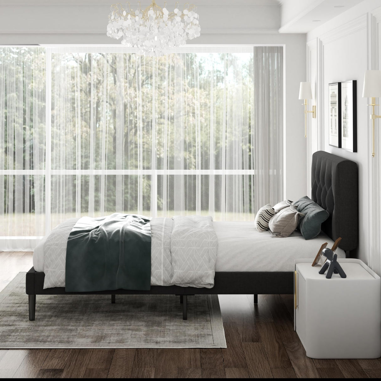 CXVX Twin Size Platform Bed Frame with Upholstered Headboard, Button Tufted Design, Strong Wooden Slats, No Box Spring Needed, Easy Assembly, Noise Free CXVX