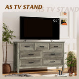 Nasonet Farmhouse 7-Drawer Dresser for Bedroom, 52" Wide Wood Chest of Drawers with Large Metal Handles, Grey Dressers Storage Organizer for Bedroom, Living Room & Hallway Nasonet