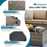 Shintenchi 7 Pieces Outdoor Patio Sectional Sofa Couch, Wicker Furniture Conversation Sets with Washable Cushions & Glass Coffee Table for Garden, Poolside, Backyard (Khaki) Shintenchi