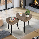 Small Nesting Coffee Table Set of 2 Modern Minimalist Wooden Side Table with Wood Frame for Couch Bedroom Apartment, Light Brown FEUFOAM