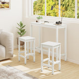 Cozyman 45 Inch Acacia Wood Bar Table and Stools Set in White for Dining and Entertaining Cozyman