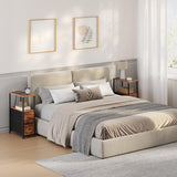 TUTOTAK Small Narrow End Table with Charging Station, Set of 2, Side Table with Outlets, Nightstand with 2 Cloth Drawers, Couch Table, for Living Room, Bedroom, Bedside, Brown TB01BB055 TUTOTAK