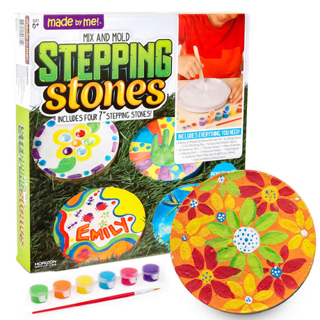Made By Me Mix & Mold Your Own & Make 4 DIY Personalized Stepping Stones, Great Spring & Summer Weekend Activity, Perfect Keepsake, Birthday Party Idea for Kids Ages 5, 6, 7, 8, 9, Multicolor Made By Me