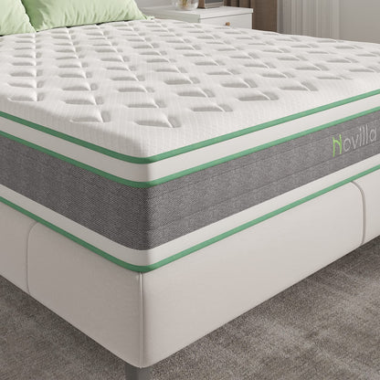 Novilla King Size Mattress, 10 Inch Hybrid Mattress in a Box, Individually Wrapped Pocket Coils Innerspring Mattress for Motion Isolation, Supportive with Medium Firm Feel, Groove