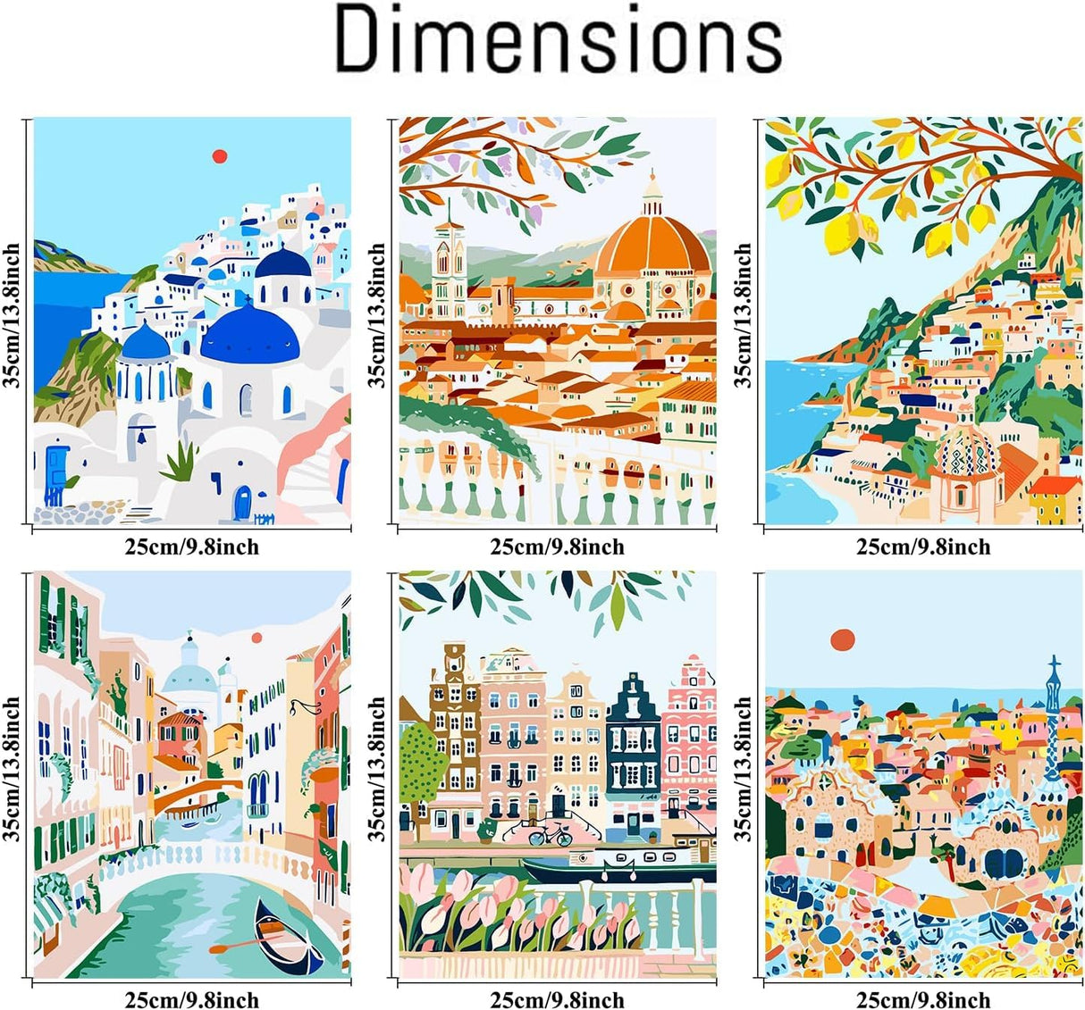 cupmod 6 Packs Paint by Number for Adults,Scenery-Cityscape DIY Acrylic Oil Painting Paint by Numbers Kits on Canvas,Adults Paint by Numbers Kits Drawing Paintwork for Home Decor cupmod