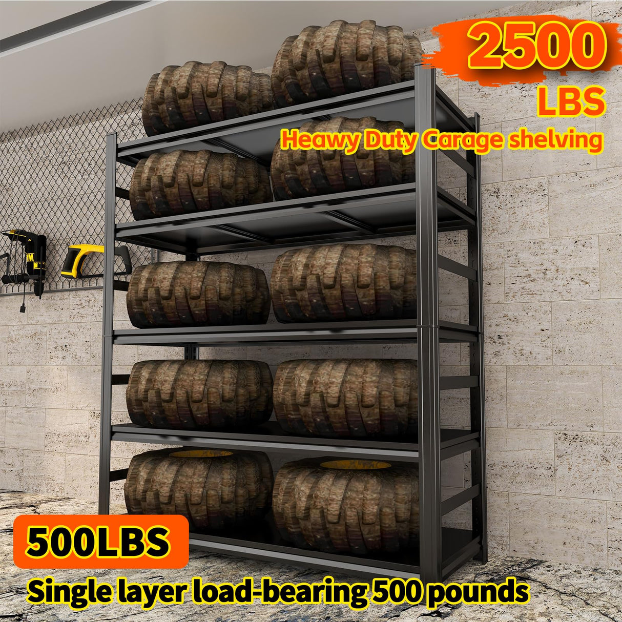 Bezuny 63" H Industrial Metal Garage Shelving, 2500LBS Heavy Duty Garage Shelves, 5 Tier Shelving Unit, Adjustable Utility Shelf Organizer Storage for Basement, Warehouse, Pantry Closet, Black Bezuny