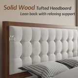 Jocisland Wood King Size Bed Frame,Tall Upholstered Tufted Headboard, Solid Wood Platform, No Box Spring Needed, Walnut Jocisland