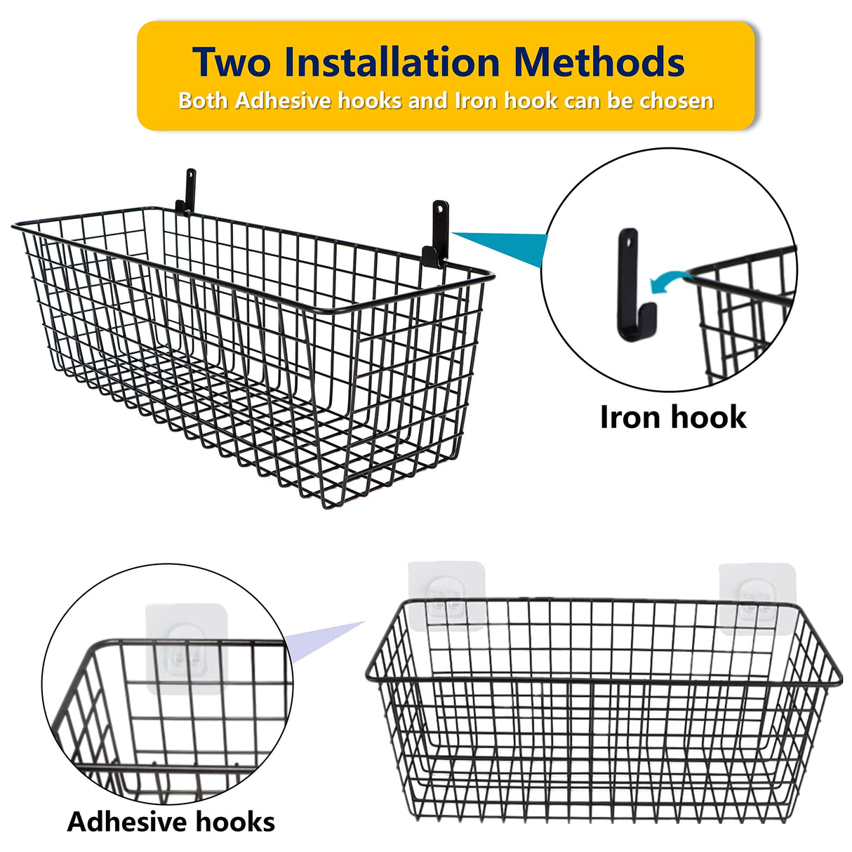 3 Set [Extra Large]Hanging Wall Wire Baskets, Farmhouse Food Storage Kitchen Pantry Laundry Closet Garage RV,Black Joben Oligey